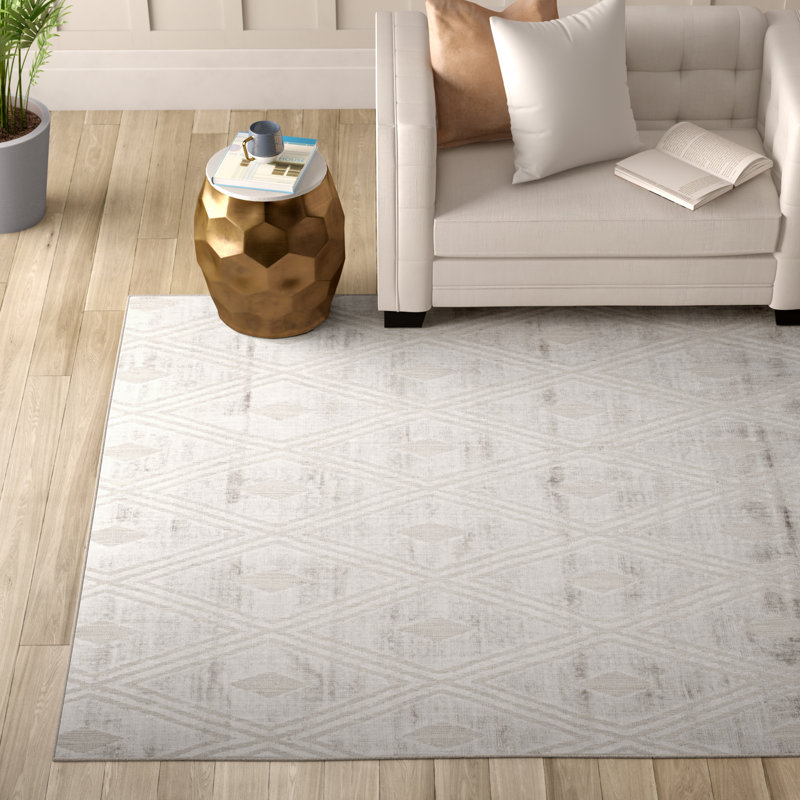 Tapis argenté en laine / viscose / coton tissé à la main Aderinola, Rectangle 8 pi x 10 pi
