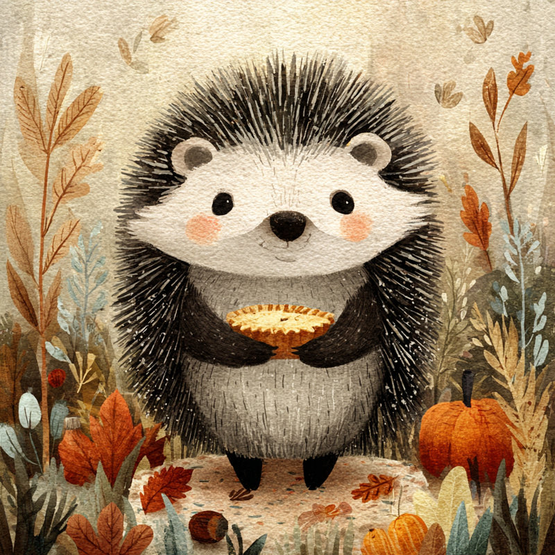 Art mural sur toile Cozy Hedgehog and Pie, H 20 po x l 20 po