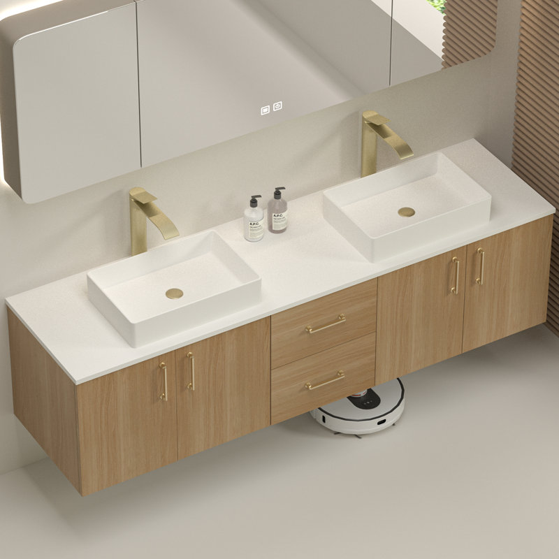 Plateau de meuble-lavabo simple en quartz blanc 19,48 po avec lavabo vasque Ivora, Rectangular, 72