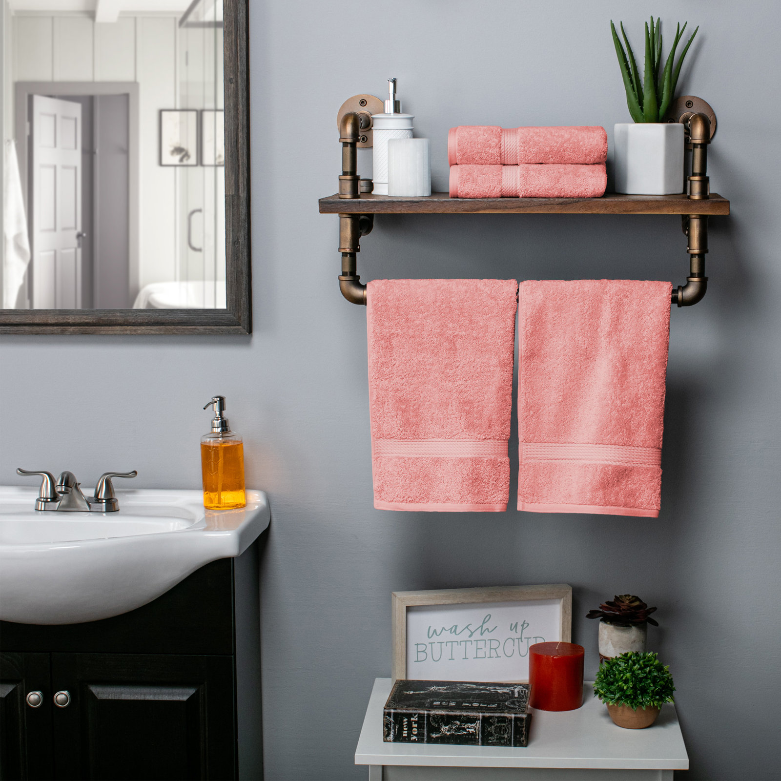 Egyptian Cotton Hand Towels, Tea Rose