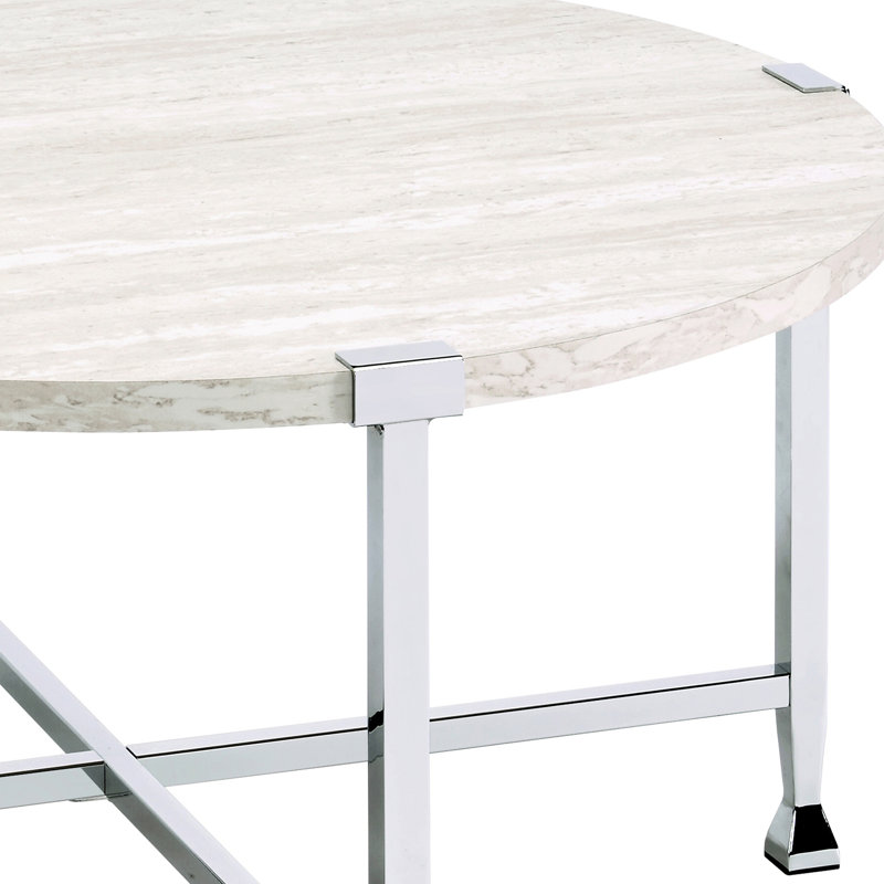 White Oak and Chrome Round Coffee Table