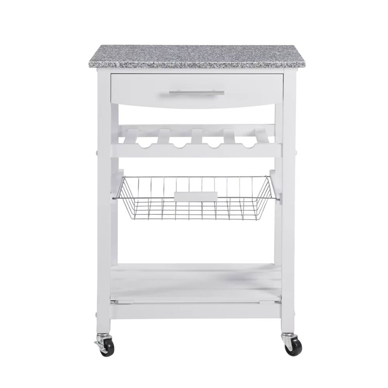 Mobile Rolling Kitchen Island Trolley Serving Cart, White,  Marble, 33.55" H x 30" W x 15.75" D