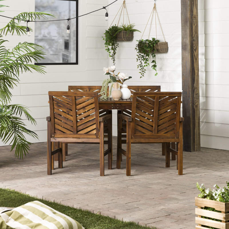 Alfonsi 4 - Person Acacia Wood Patio Dining Set with Rectangular Table, Brown