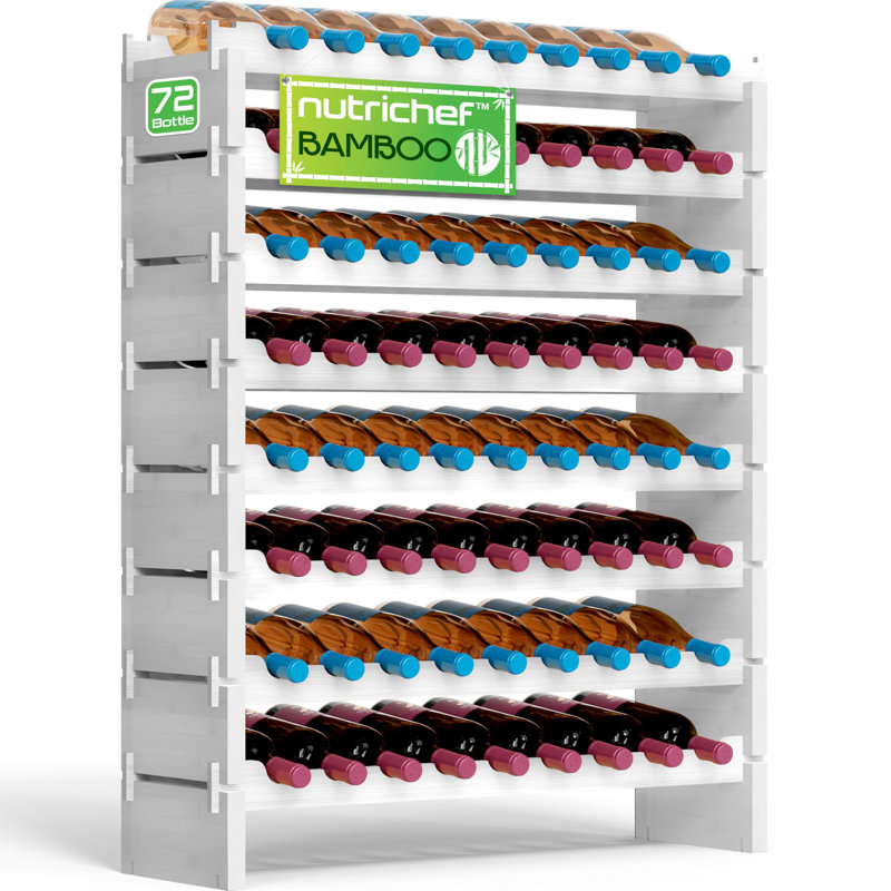 Support à vin empilable en bambou Nutraci, support à vin à 8 niveaux pour 72 bouteilles, assemblage sans outils, tablette de rangement modulaire pour la cuisine et la cave 33,5 "x 10" x 42 ", blanc