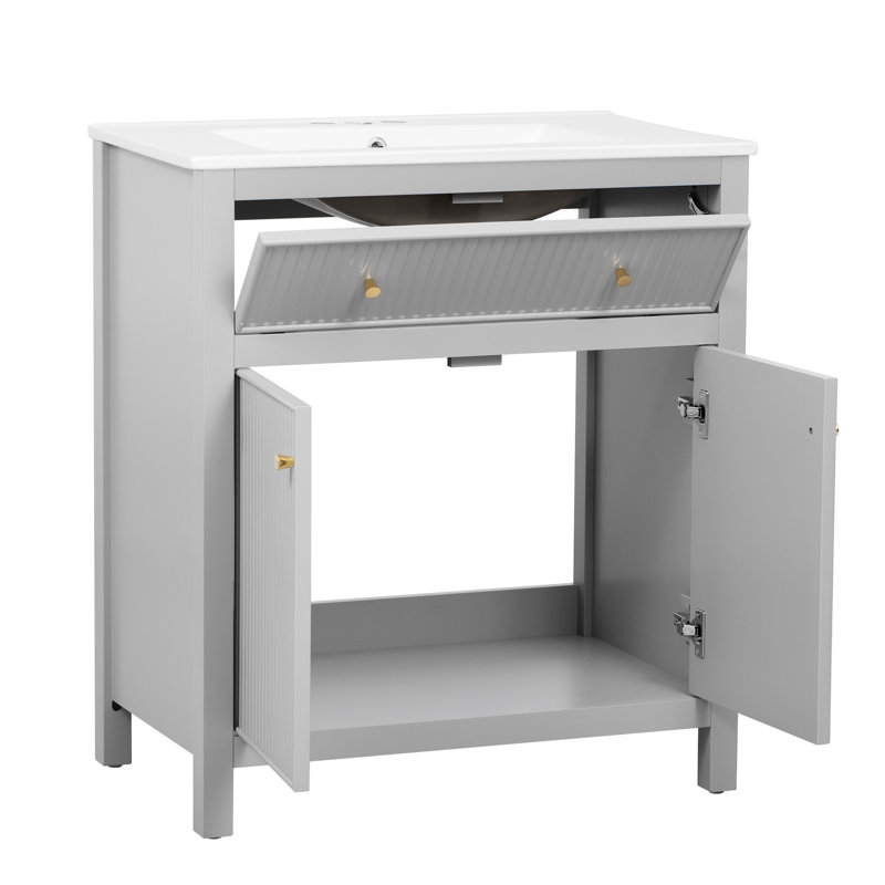 Meuble-lavabo moderne de 60 po avec lavabo en céramique séparé, rangement encastré à tiroirs, cabinet de rangement à cadre 60 po, conception multifonctionnelle