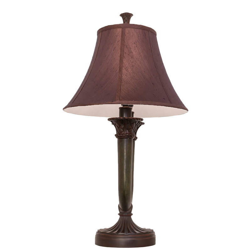 Cypress Bronze Twin Column 2-Light Table Lamp with Mahogany Shade
