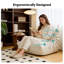 Cream Plush Fabric Two-Seater Armchair, 130cm Soft Curved Shape with High-Density Foam, No Internal Frame-1705437635