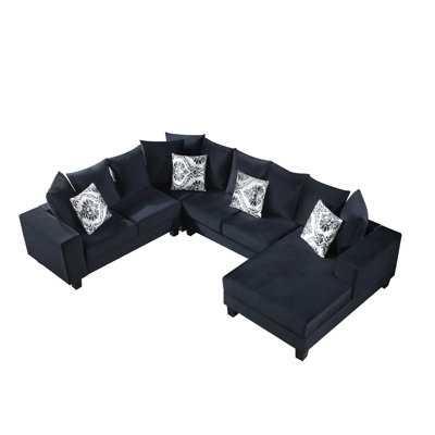 U Shaped Sectional, 110*85", Velvet Cover, Solid Wood Base, Foam, Decorative Pillows, For Living Room 110x85" Shape Couch, Dense Foam Padding, Multiple Creative Design Pillows Area
