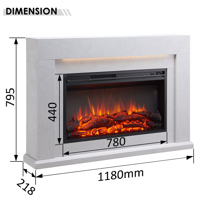 MADURA FLAMME Electric Fireplace with, 82cm H x 120cm W x 25cm D, Cement Grey
