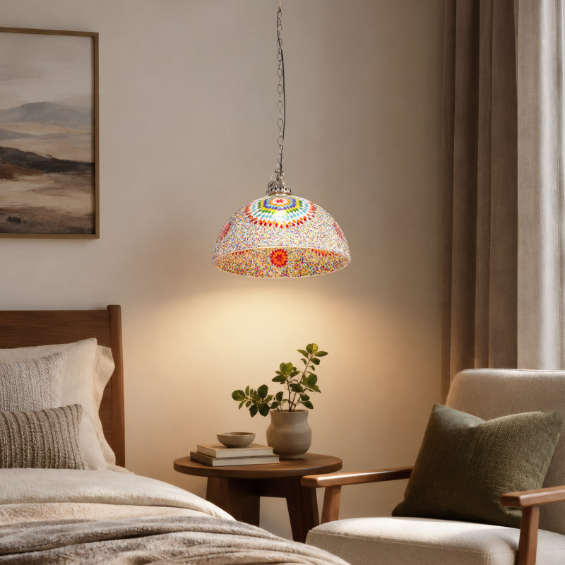 Luminaire suspendu en forme de dôme de mosaïque multicolore en verre 1 lumière