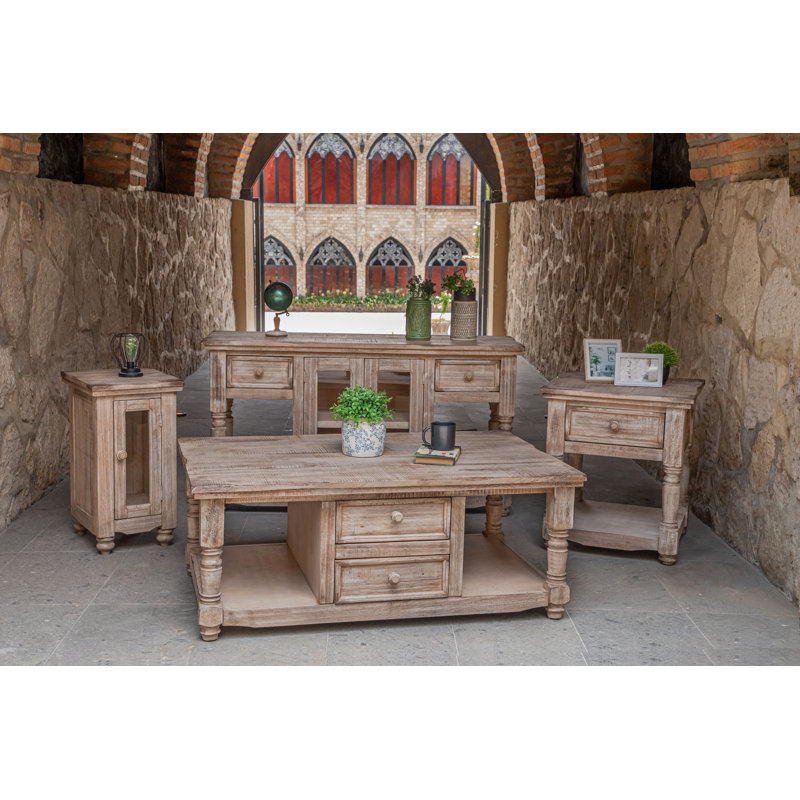 Table de canapé avec 2 tiroirs et 2 portes Aruba avec finition blanche, Sable flottant
