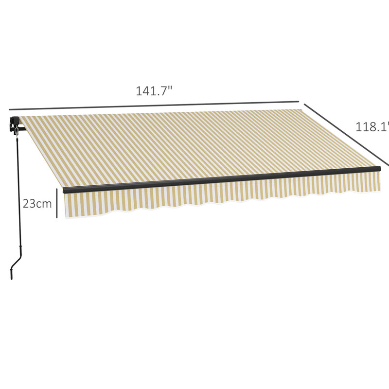Auvent rétractable 12 'x 10', patio avec contrôle manuel, tissu 280 g / m², structure en aluminium, manivelle beige pour balcon et terrasse, stable