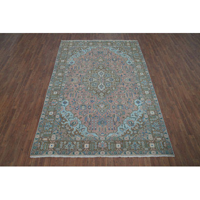 Pink Geometric Wool Traditional Area Rug 7x10