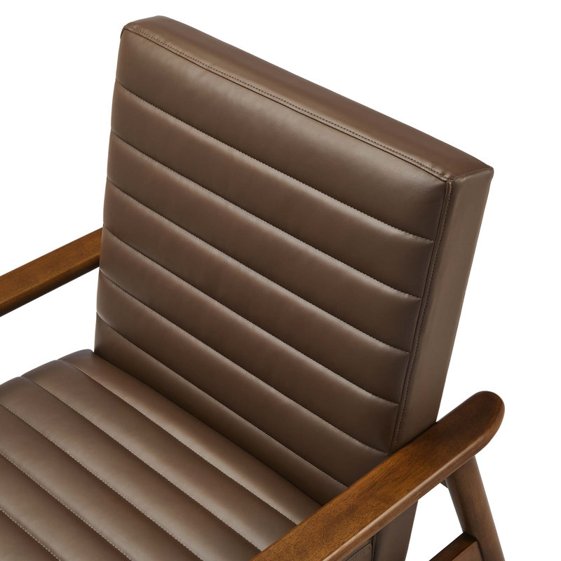 Fauteuil d'appoint en cuir Jensen , Similicuir brun, Bois brun foncé