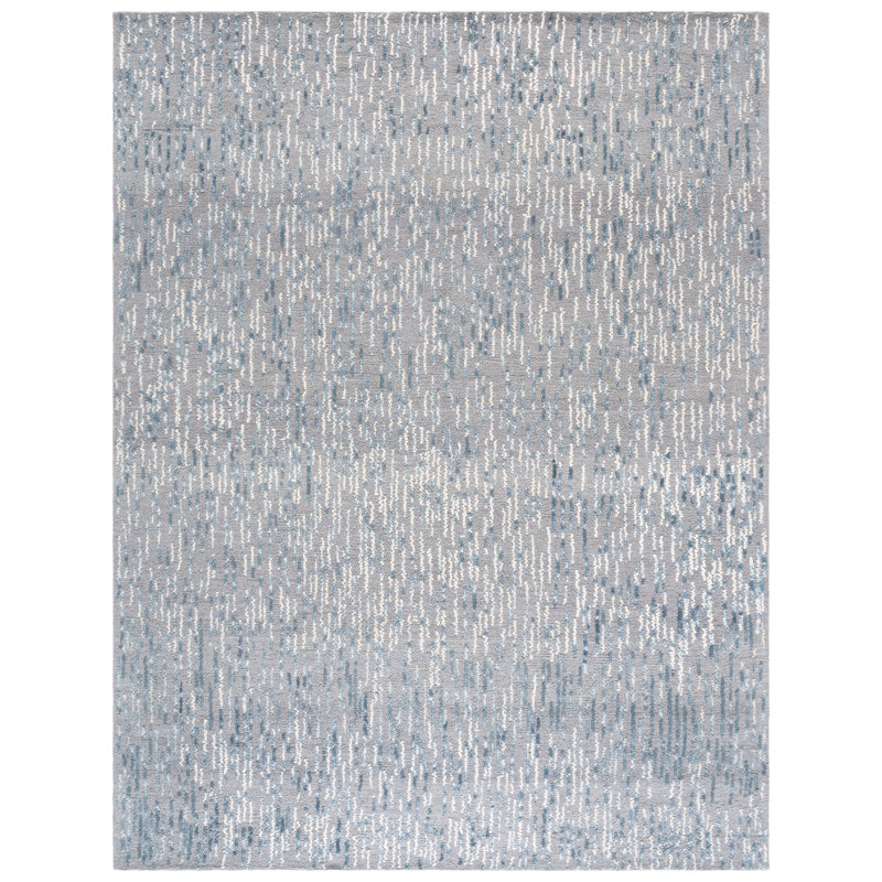 Tapis abstrait gris / bleu en laine et coton touffeté à la main Rudiger, Rectangle 8 pi x 10 pi