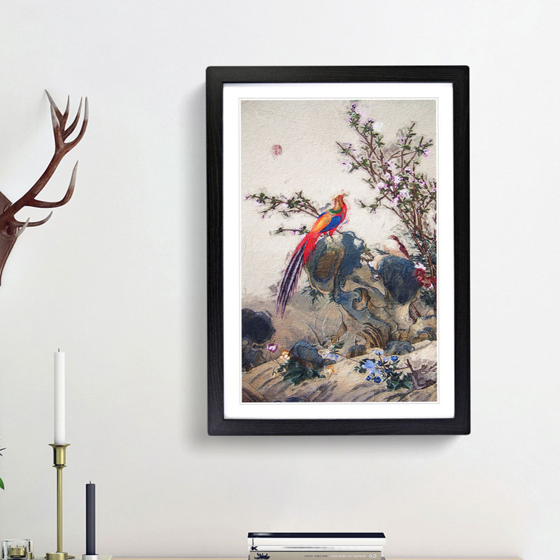 Long-Tailed Bird by Lang Shining - Framed Print, 36cm H x 27cm W x 2cm D, Black Framed