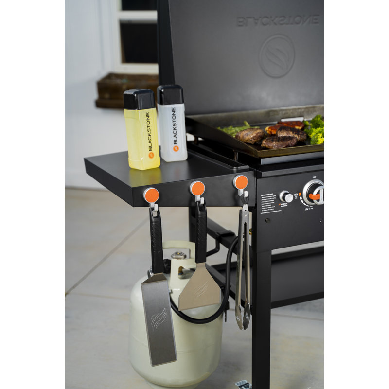 Blackstone 1899 Hood & Four Burners Stainless Steel Gas Hood, Wheels, Two Side Shelf & Magnetic Hooks – Heavy Duty Outdoor Griddle Station for Backyard, Patio, 36, Black