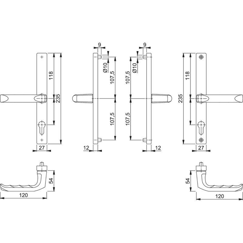 Keyed Right Hand Door Handle, Aluminium Silver