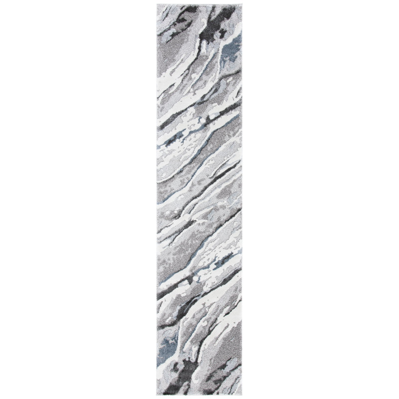 Awais Abstract Area Rug in Grey/White/Black, Runner 2' x 11'