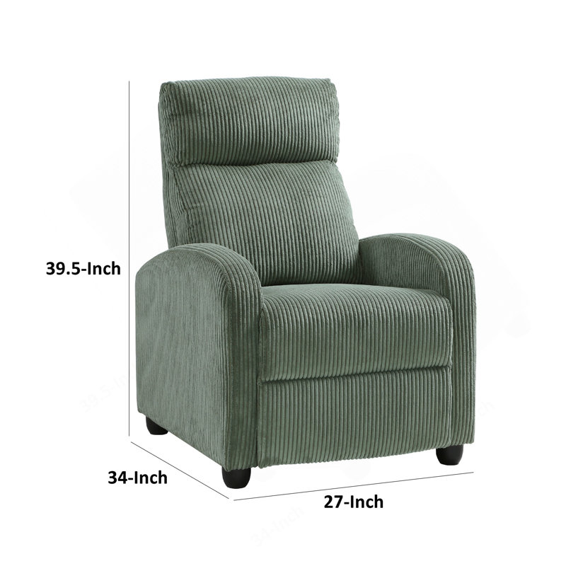 Pary Manual Push Back Reclining Chair With Green Ribbed Corduroy, Black/Green