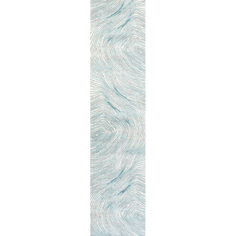 Amdrea Woodgrain Geometric Ivory/Blue Rug, Runner 2' x 8'