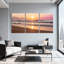 Scénario et paysages urbains coucher de soleil océan vagues plage sable ciel réflexion horizon clair ensemble de 3 impressions d'art sur toile-886859574