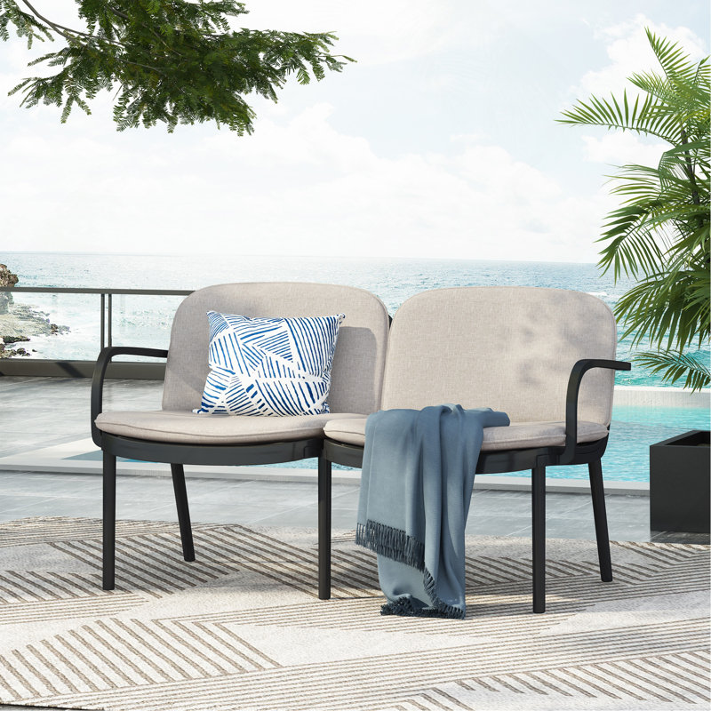 Causeuse d'extérieur en PP Luna, structure avec coussin Luna, Beige, Noir