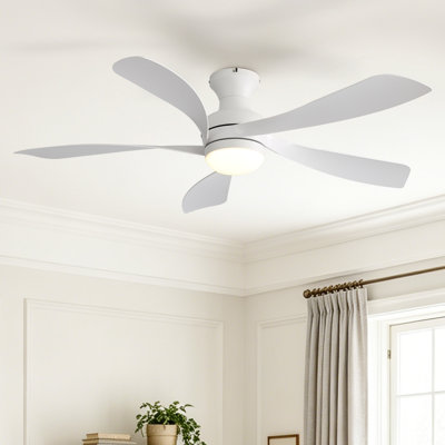 52 Inch Ceiling Fan with Light Three Color Dimmable 6 Speed Settings DC Reversible Motor 5 ABS Blades for Living Room Bedroom