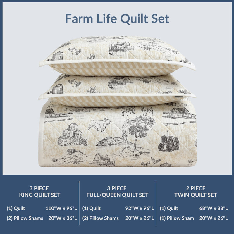 Ensemble de courtepointe réversible Farm Life, King & 2 King Shams