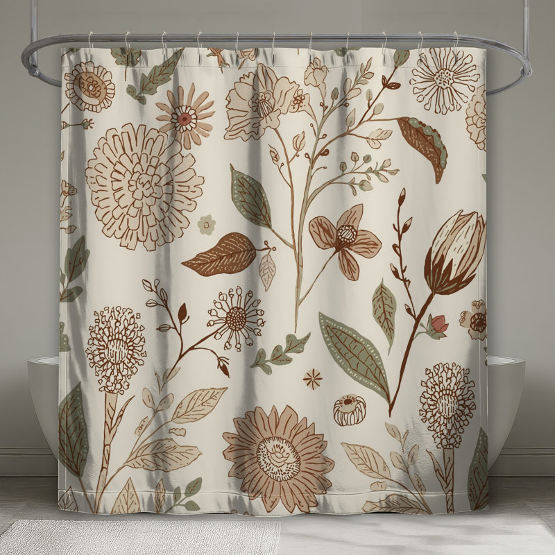 Rideaux de douche beige à motif floral extra longs, 70in W x 72in H