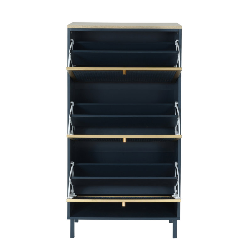 Range-chaussures 3 portes en métal, armoire de rangement pour chaussures autoportante, rotin en métal, vestibule