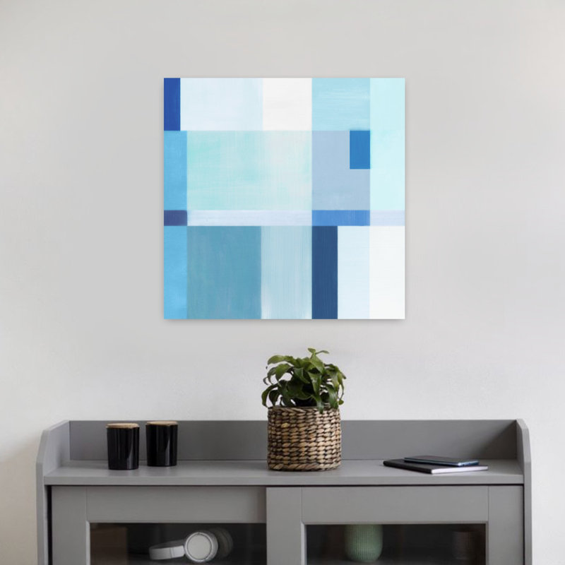 «Blue Geometric Harmony I», art mural contemporain abstrait, H 18 po x l 18 po