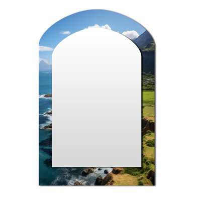 Hawaii Landscape II - Hawaii Arch Decorative Mirror, Modern Asymmetrical Wall Mirror, Printed Metal Art