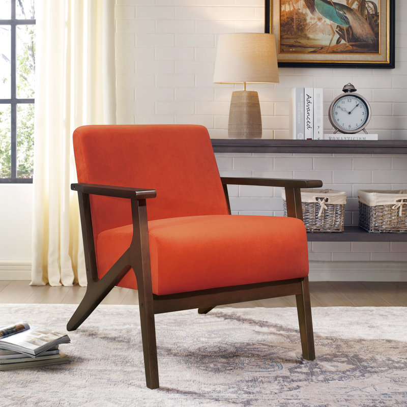Chaise d'appoint moderne: velours orange, poids de 30,7 lb, chaise contemporaine à structure solide avec rembourrage en mousse et finition noyer foncé