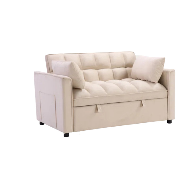 55.2'' Wide Modern Convertible Sofa Bed With Reclining Backrest And Pillows (Set of 2), Beige