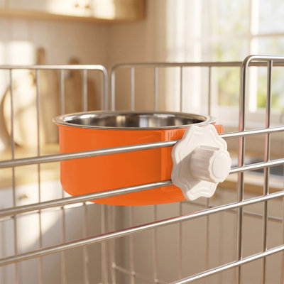 Bol suspendu en acier inoxydable pour animal de compagnie pour cage facile à nettoyer, 7,48 x 6,42 x 2,05 po, orange