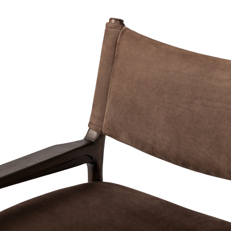 Jayla Upholstered Arm Chair, Bunrt Oak, Nubuck Cigar