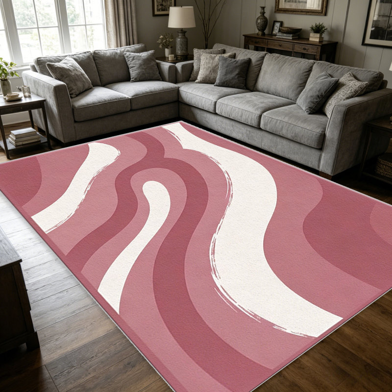 Blush Pink Wave carpet-easy to clean, machine-washable, soft and comfortable; suitable for door mats, kitchens, living rooms, bedrooms, corridors, and laundry areas. Easy to clean, durable carpet for home decoration.