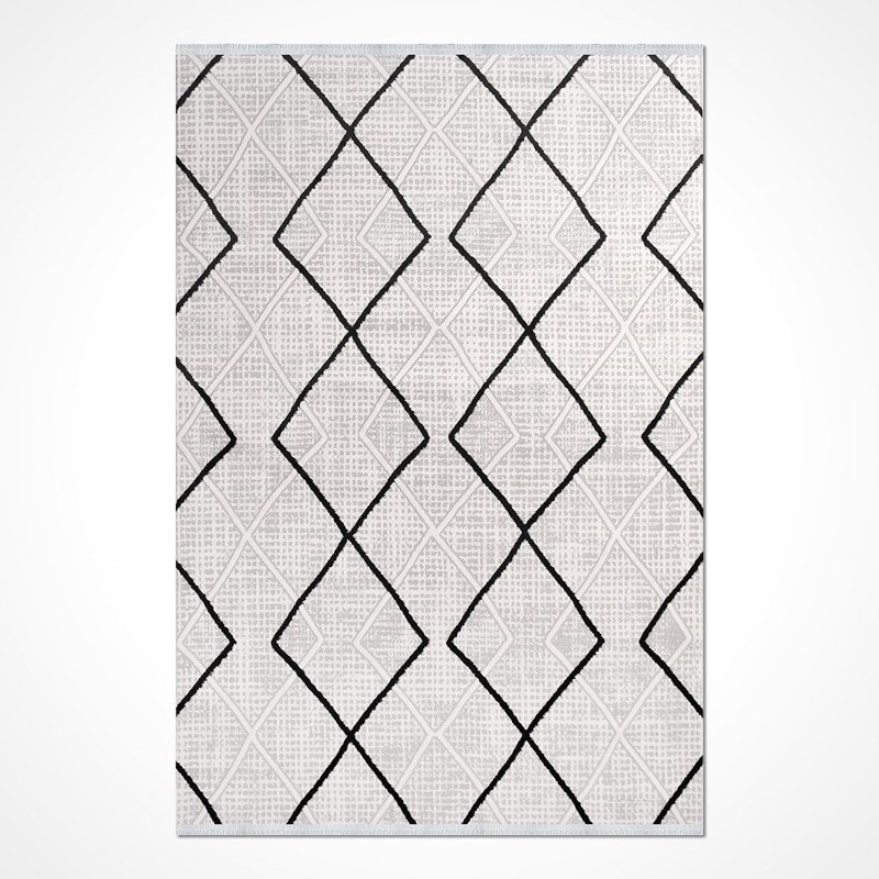 Tapis moderne / géométrique beige lavable à la machine antidérapant, Rectangle 3 pi 4 po x 5 pi
