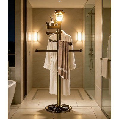 Porte-serviettes de piscine à énergie solaire robuste avec 6 barres et base en métal - Séchoir à serviettes d'extérieur pour piscine, spa et patio