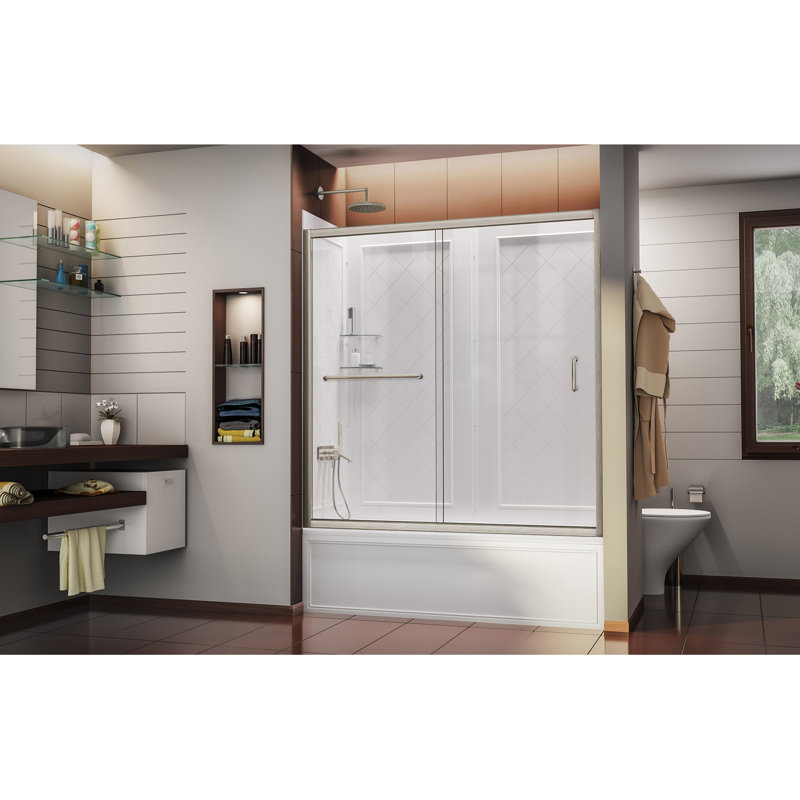 Cabine de baignoire rectangulaire coulissante Infinity-Z 28 po x 60 po, Nickel brossé