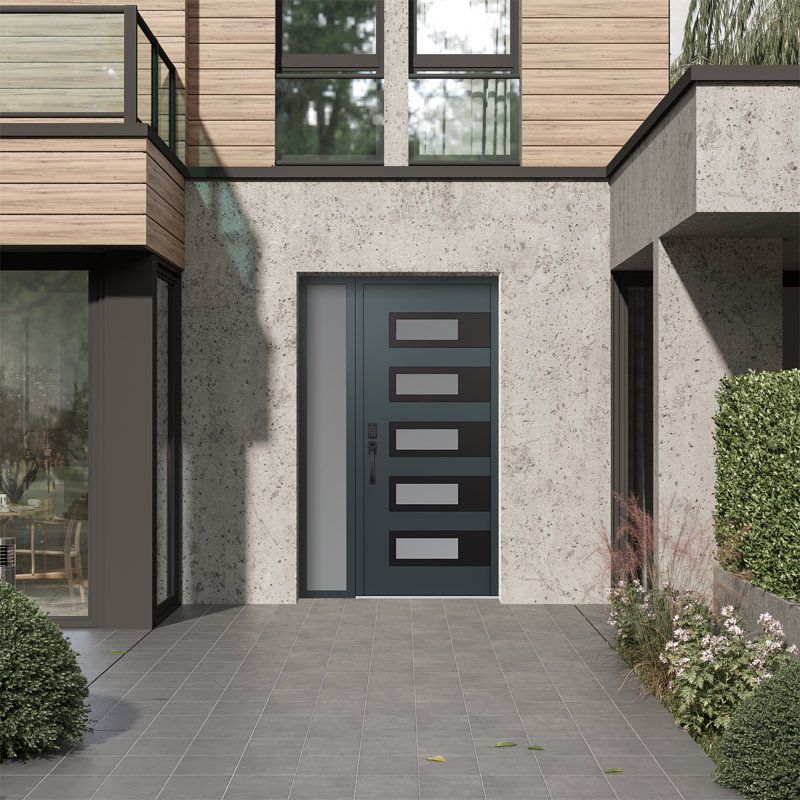 D3 Right-Hand 48 in. x 80 in. Panel Black Steel Anthracite And Anthracite Frosted Glass With Sidelite Frosted Glass Prehung Front Entry Door