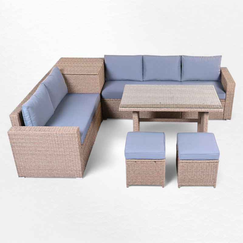 Ensemble repas pour 7 personnes, Bleu, Naturel