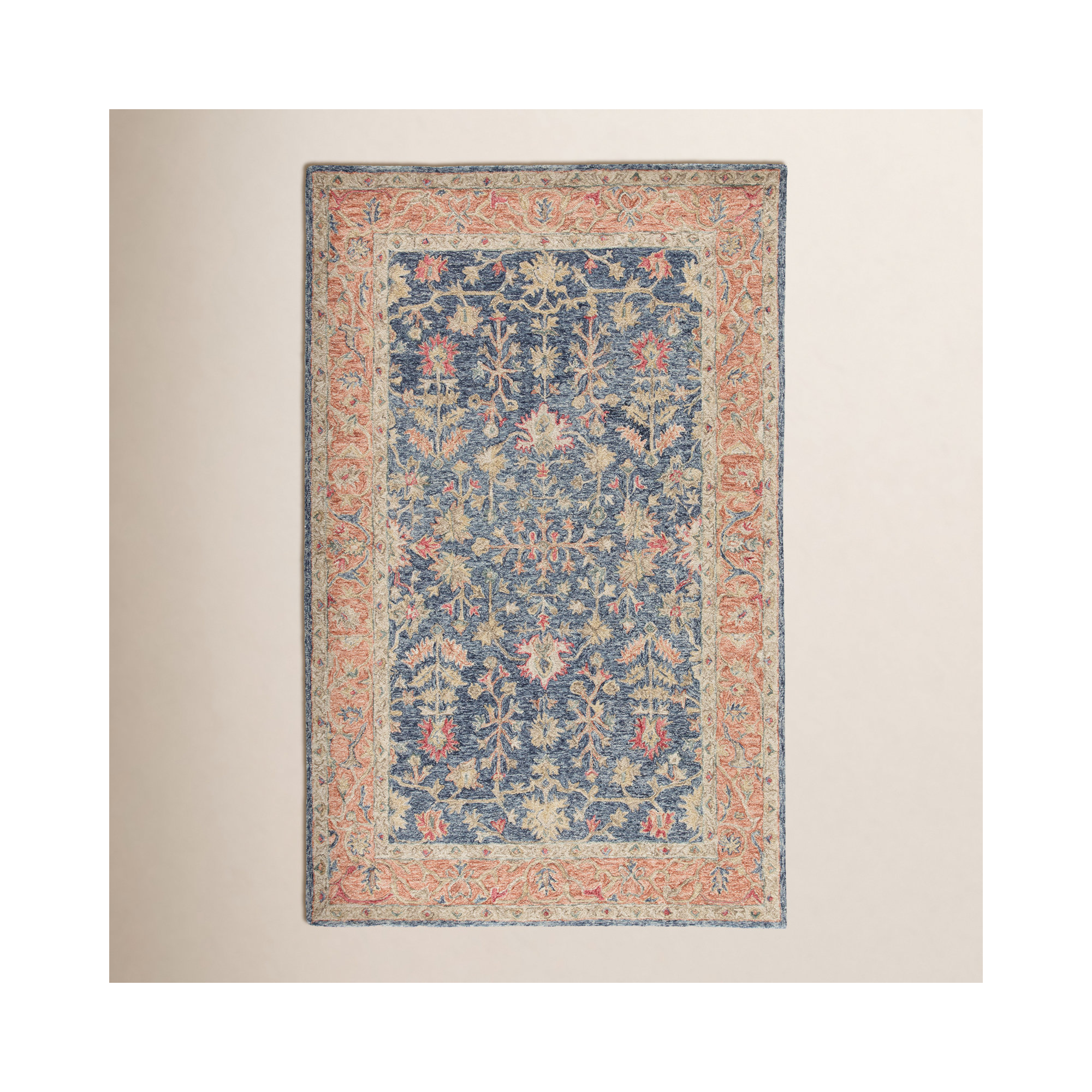 Lindsay Handmade Wool Moonlight Blue/Apricot Orange/Birch Rug, Rectangle 7'10" x 9'10"