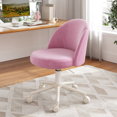  25.1" W Modern Office Chair With Wheels, Adjustable Task Chair Featuring Soft-padded Backrest For Office And Bedroom Use,Pink