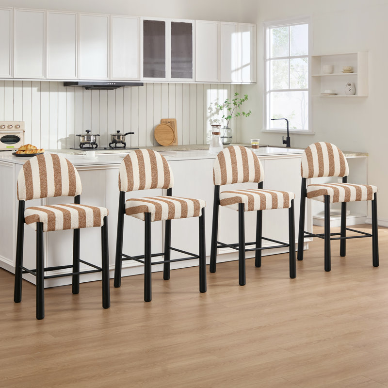 Upholstered 26.4'' Linen Counter Stool With Solid Wood Frame (Set of 2)