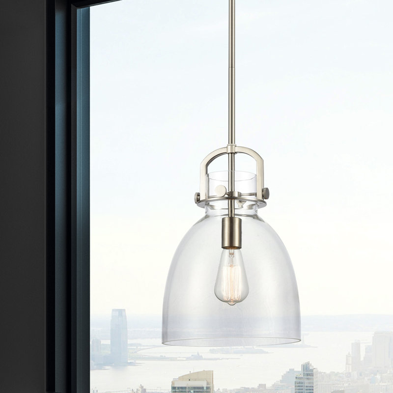 Luminaire suspendu 1 lumière Badillo, Clair, Nickel satiné, H 14,75 po x l 10 po x P 10 po