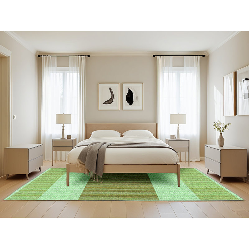 Tapis vert en laine à rayures Hyde, Rectangle 5 pi x 8 pi