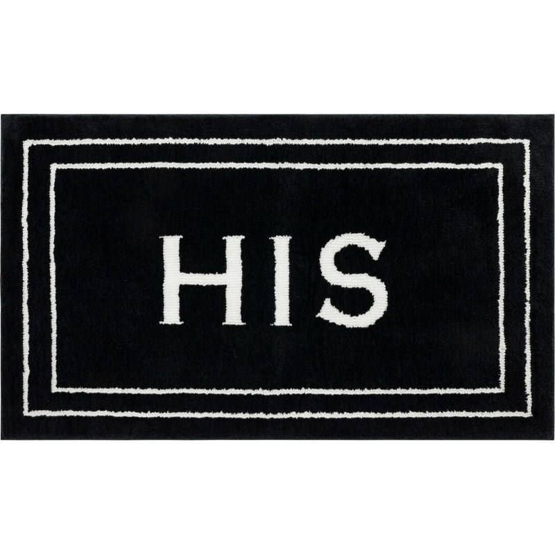 Ghofran His Bordered Polyester Machine Washable Bath Rug, 24" W x 40" L, Ebony