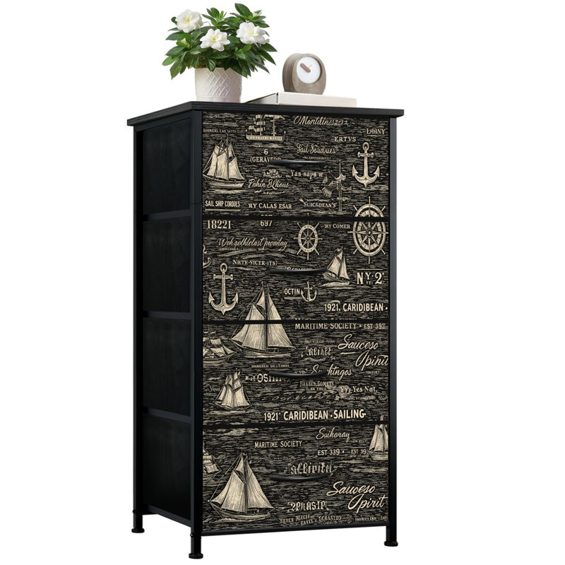 Commode rustique pour la chambre à coucher avec 4 tiroirs de rangement Commode rustique de style nautique bleu marine des Caraïbes